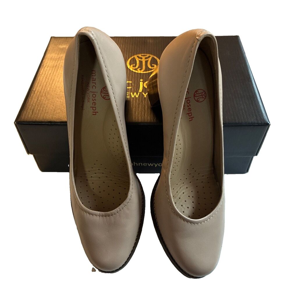 Marc Joseph Womens NYC PUMP Nude Napa Leather Block Heels Size 7.5